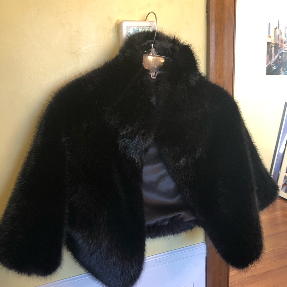 Bebe Faux Black Fur Bolero Shrug